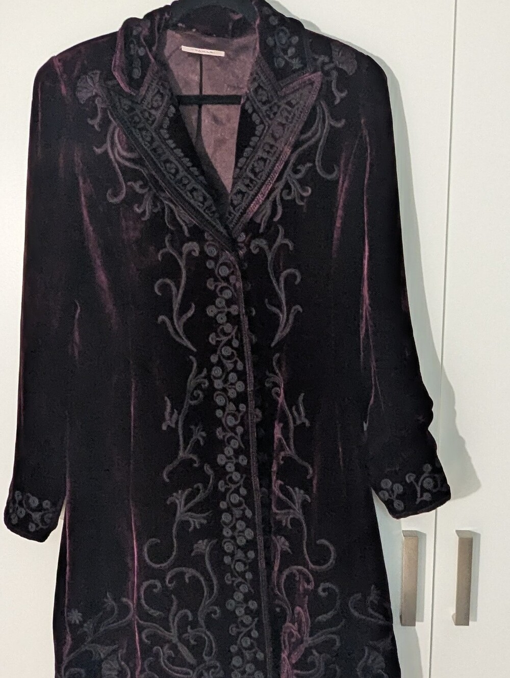 Velvet Embroidered Long Sleeve Jacket - Black/Purple Burgundy Tahari
